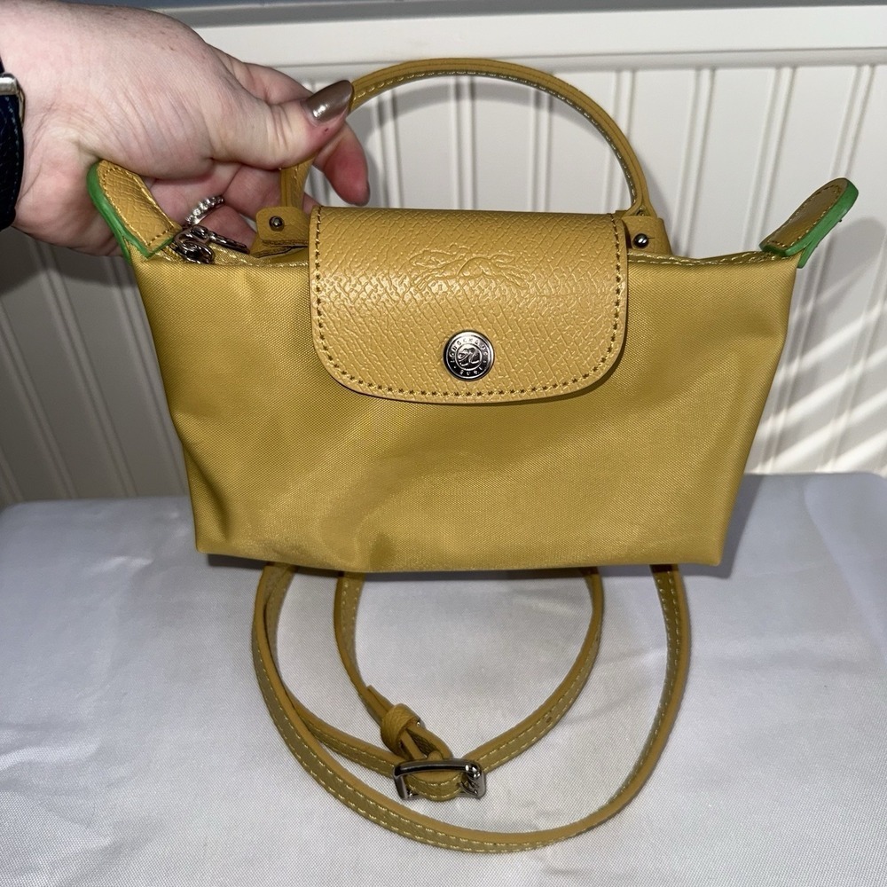 Longchamp Le Pliage XS Mini Tote Crossbody Shoulder Bag Handbag Yellow EUC